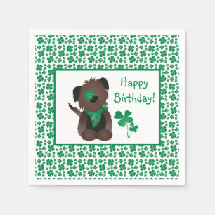 Happy Birthday Day Dog Shamrock Green Napkin