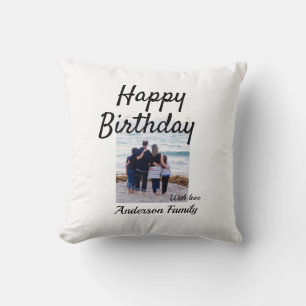 Happy birthday day photo family name elegant class cushion