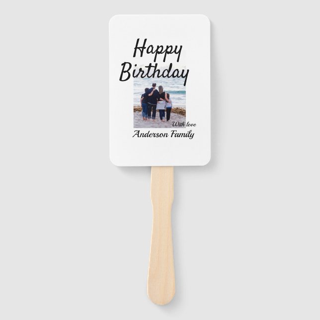 Happy birthday day photo family name elegant class hand fan (Front)