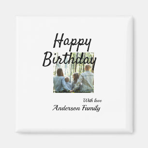 Happy birthday day photo family name elegant class magnet