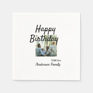 Happy birthday day photo family name elegant class napkin