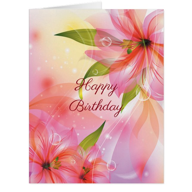 Happy Birthday Day Pink Floral Big Card (Front)