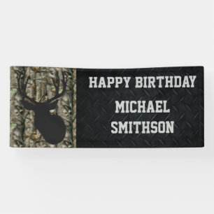 Happy Birthday Deer Camo Hunting Men's Banner