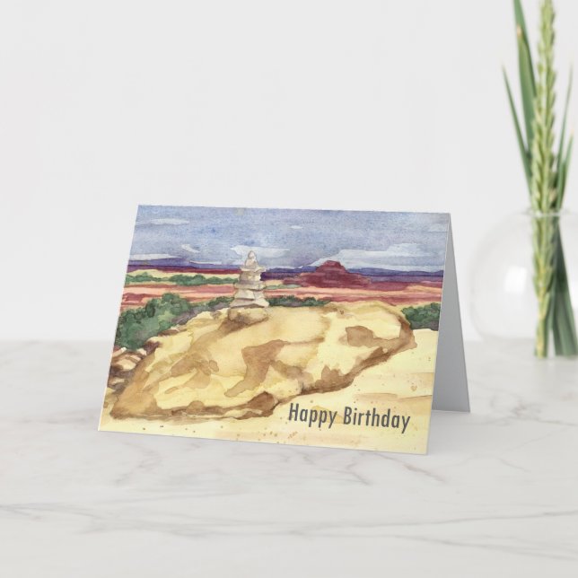Happy Birthday Desert Landscape Hiking Cairn Card (Front)