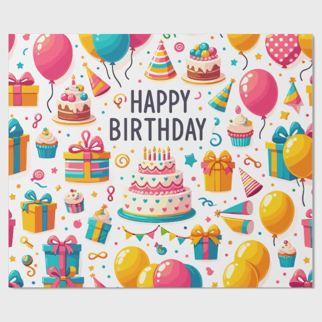 Happy Birthday Design 1 Wrapping Paper (Flat)