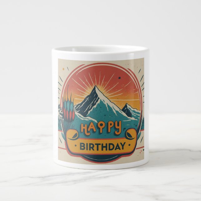 Happy Birthday Design Large Coffee Mug (Front)