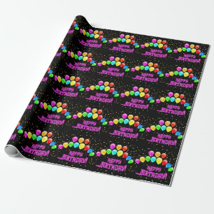 Happy Birthday! Design with colorful balloons and Wrapping Paper