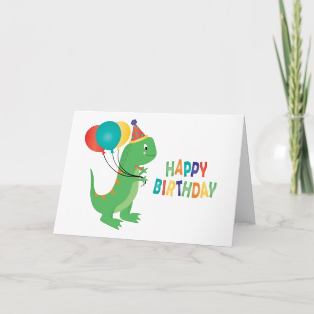 Happy Birthday Dinosaur Balloons Card (Front)