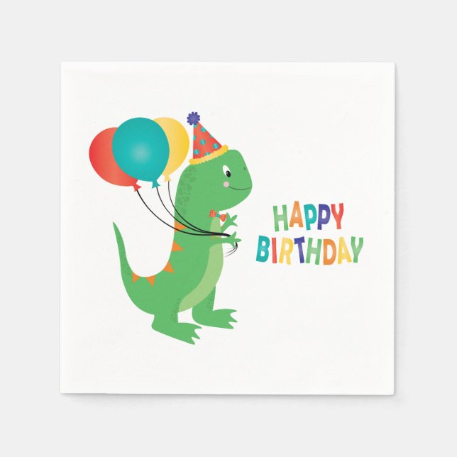 Happy Birthday Dinosaur Balloons Napkin (Front)