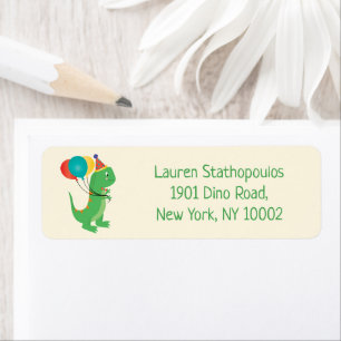 Happy Birthday Dinosaur Colourful Balloons Return Address Label