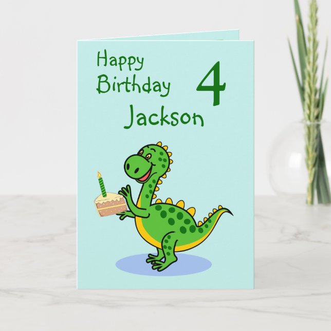 Happy Birthday Dinosaur Folded Greeting Card (Front)