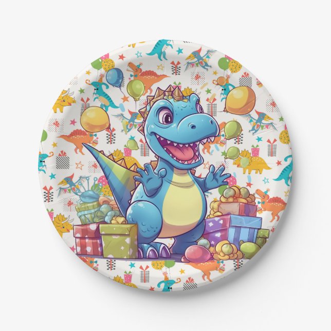 Happy Birthday Dinosaur  Paper Plate (Front)
