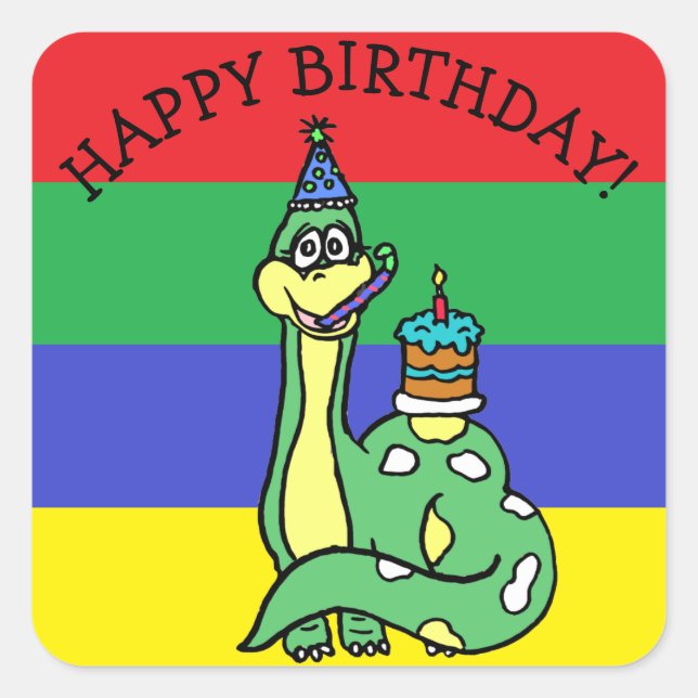 Happy Birthday Dinosaur Square Sticker (Front)