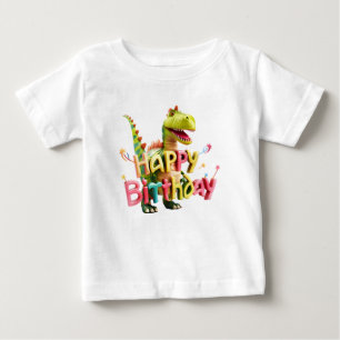 Happy Birthday Dinosaur Statue – Kids Dino Party Baby T-Shirt