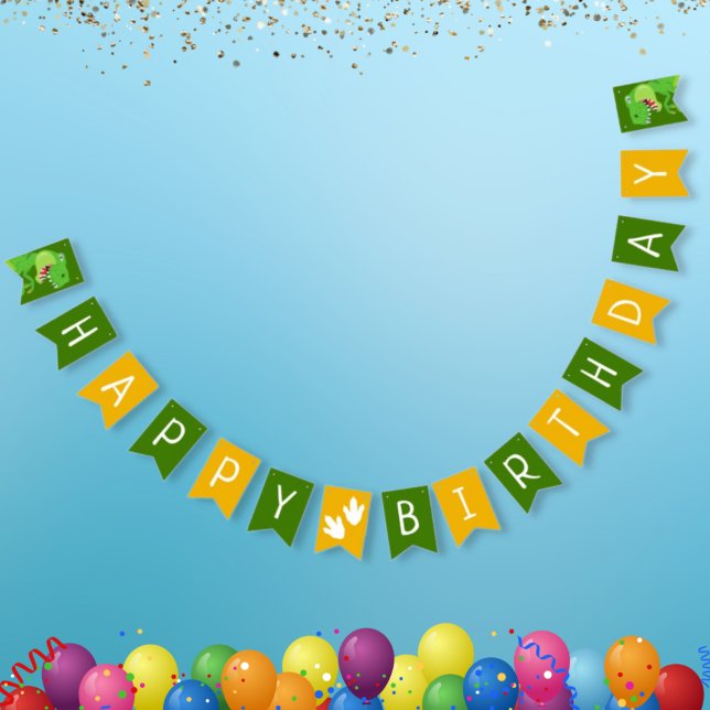 Happy Birthday Dinosaur T-Rex Green Yellow Party Bunting (Creator Uploaded)