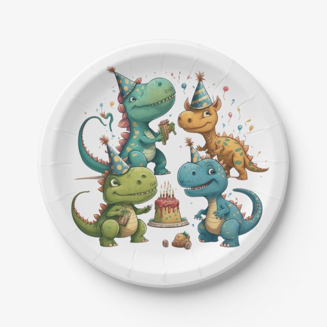 Happy Birthday Dinosaurs Paper Plate (Front)