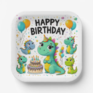 Happy Birthday Dinosaurs Paper Plate