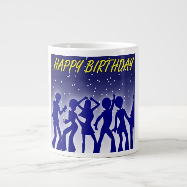 "HAPPY BIRTHDAY" DISCO DANCERS LARGE COFFEE MUG (Front)