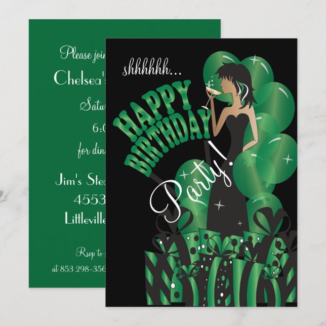 Happy Birthday Diva Girl | DIY Name & Age | Green Invitation (Front/Back)