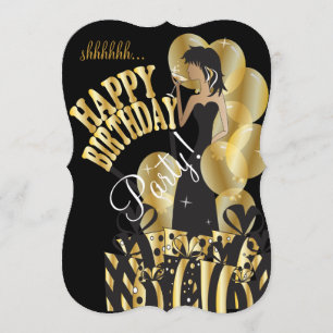 Happy Birthday Diva Girl   DIY Name   Gold Invitation