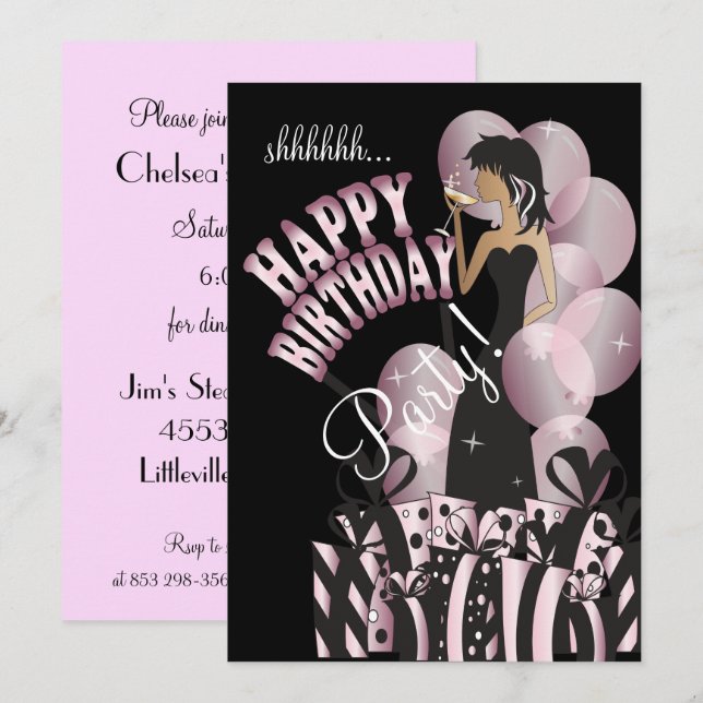 Happy Birthday Diva Girl | DIY Name | Pink Invitation (Front/Back)