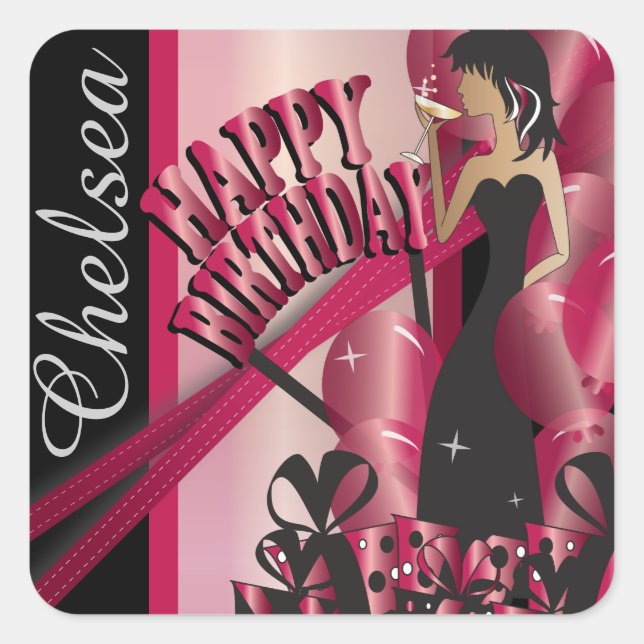 Happy Birthday Diva Girl | DIY Name | Ruby Red Square Sticker (Front)