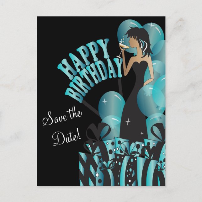 Happy Birthday Diva Girl | DIY Name | Turquoise Announcement Postcard (Front)