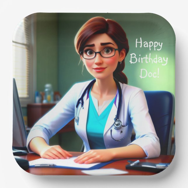 Happy Birthday Doctor Paper Plate (Front)