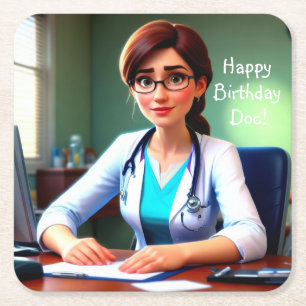 Happy Birthday Doctor Square Paper Coaster