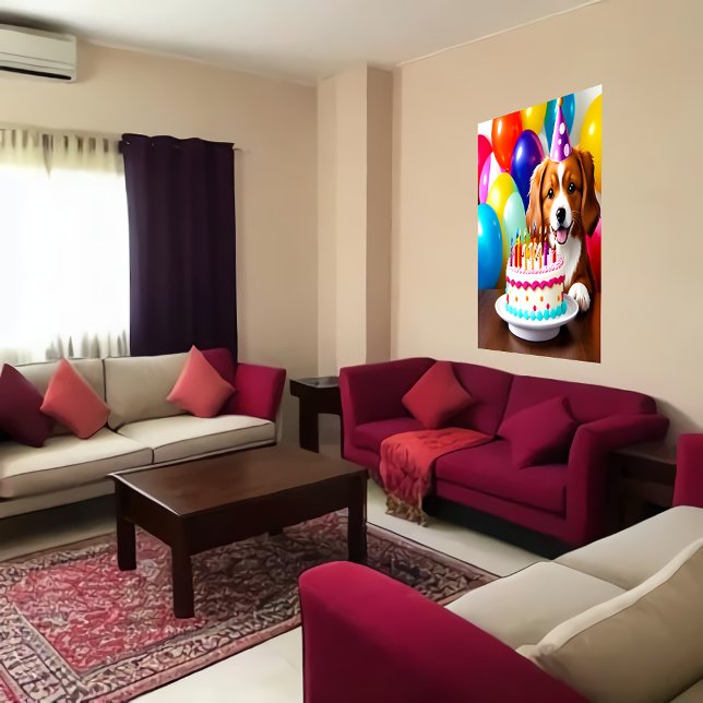 Happy Birthday, dog and  cake | AI Art  Poster (Creator Uploaded)