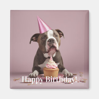 Happy Birthday! Dog eating cake  Magnet