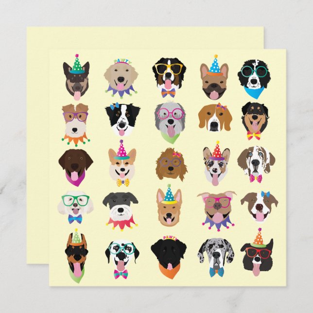 Happy Birthday Dog Faces Pawty Animals (Front/Back)