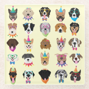 Happy Birthday Dog Faces Pawty Animals Glass Coaster