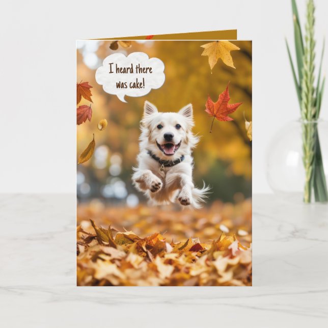 Happy Birthday Dog In Fall Leaves Card (Front)