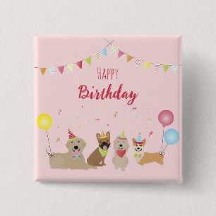 Happy Birthday Dog Party 15 Cm Square Badge