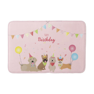 Happy Birthday Dog Party Bath Mat