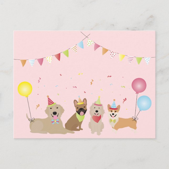Happy Birthday Dog Party Postcard (Front)