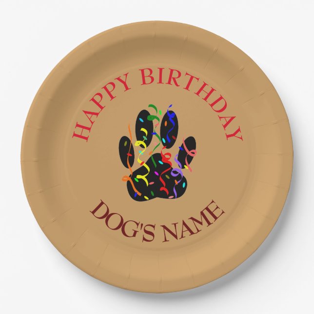 Happy Birthday Dog Paw Confetti Paper Plate (Front)