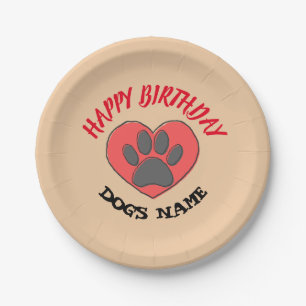 Happy Birthday Dog Paw Drawing Paper Plate