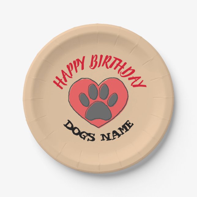 Happy Birthday Dog Paw Drawing Paper Plate (Front)
