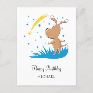 Happy Birthday Dog Puppy Shooting Star Starlit Pos Postcard