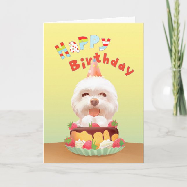Happy Birthday Dog with Cake Card (Front)