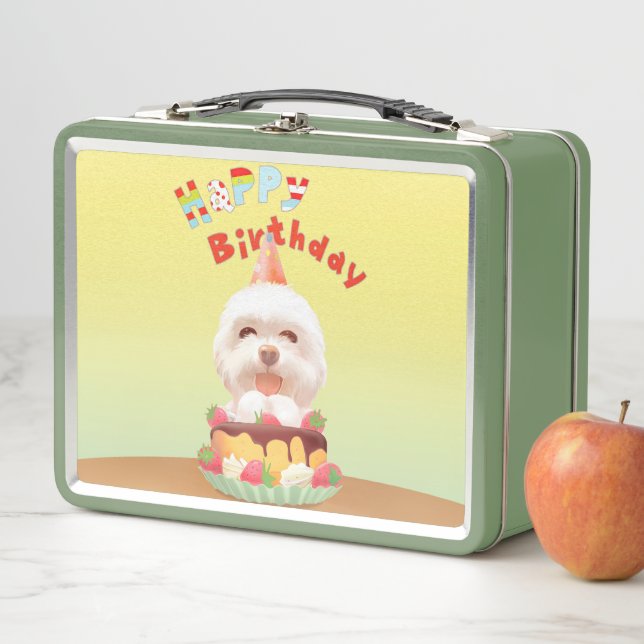 Happy Birthday Dog with Cake Metal Lunch Box (In Situ)
