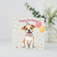 Happy Birthday Dog with Party Hat & Balloons