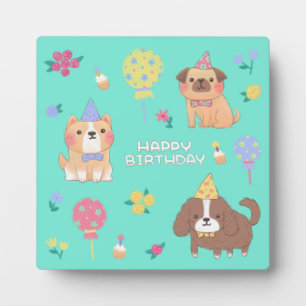 Happy Birthday: Dogs, Balloons & Flowers Plaque