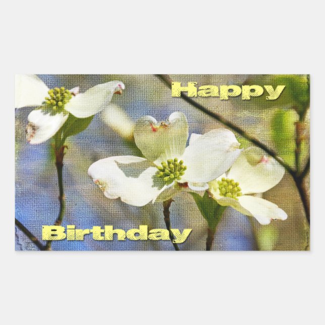 Happy Birthday - Dogwood Blossoms Rectangular Sticker (Front)
