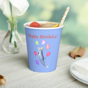 Happy Birthday Dolphin and Balloons Paper Cups