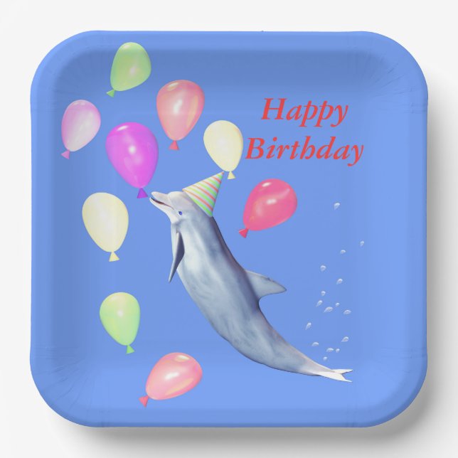 Happy Birthday Dolphin Paper Plate (Front)