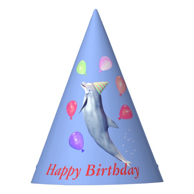 Happy Birthday Dolphin Party Hat (Front)