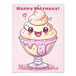 Happy Birthday Dondurma Ice-cream Kawaii Cartoon Photo Print